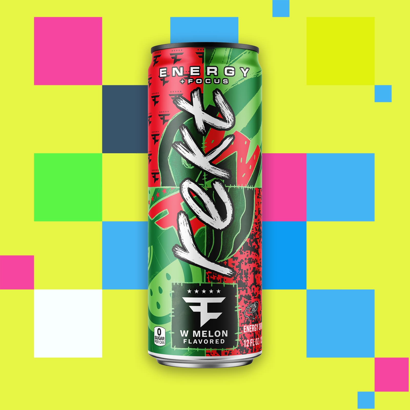 Rekt Energy + Focus Drink W Melon can artwork