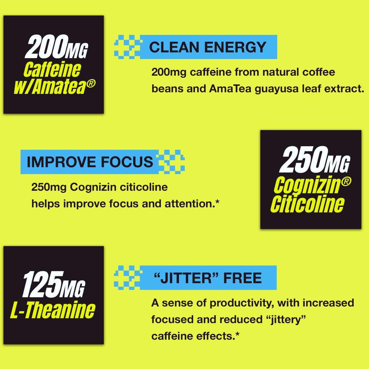 Rekt Energy + Focus Powder benefits including clean energy, improved focus*, and jitter-free support*